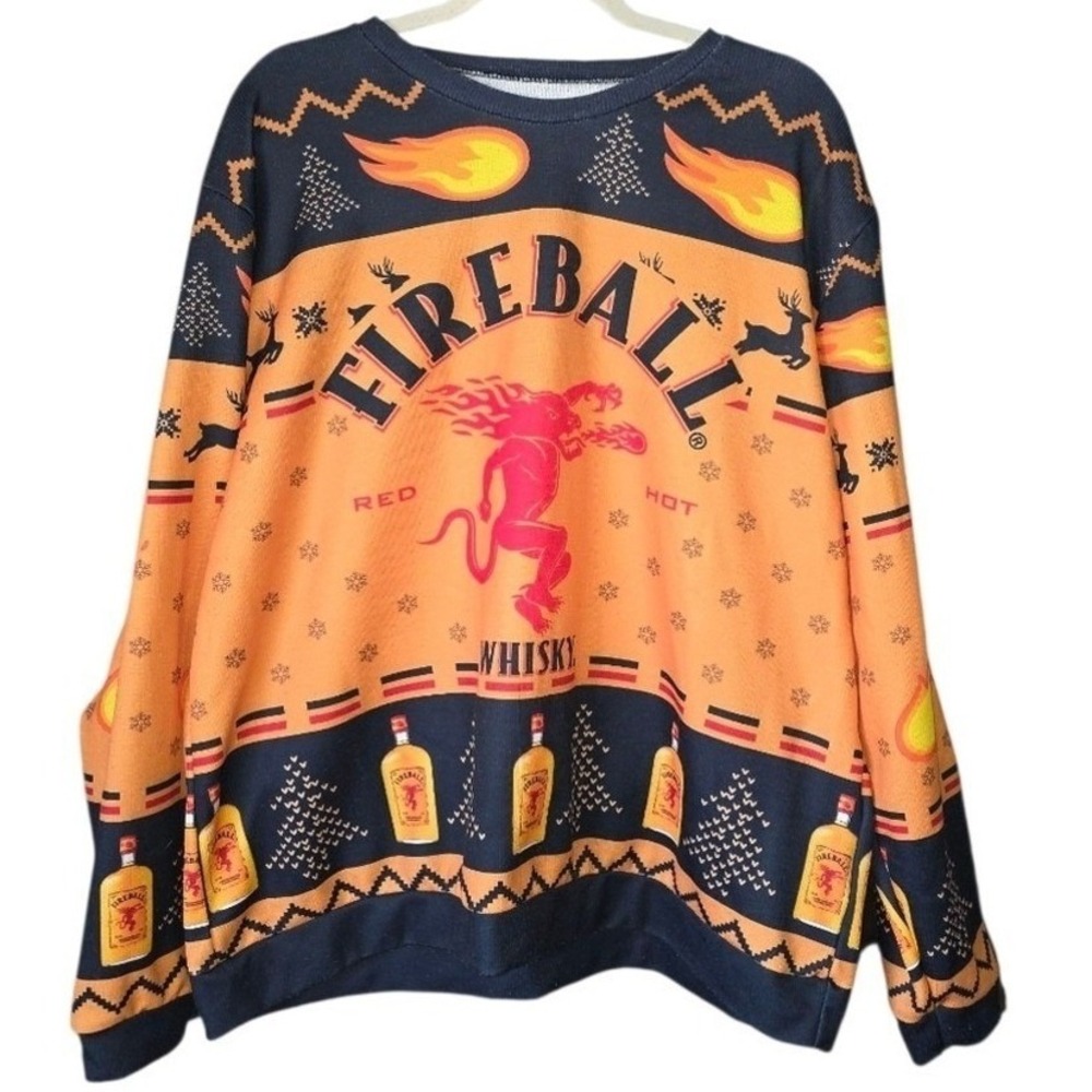 Fireball Whisky Ugly Christmas Sweater Mens 3XL Orange Black Holiday Sweatshirt